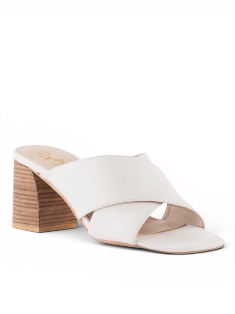 NWOB Seychelles Papaya Crisscross White Leather Blocked Heel Sandals Size 8.5M